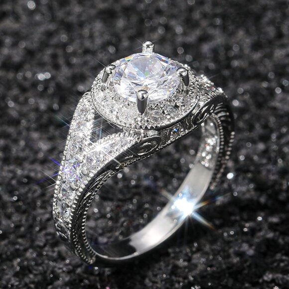 💍Round Shiny CZ Noble Silver Wedding/Engagement Ring for Women, K808